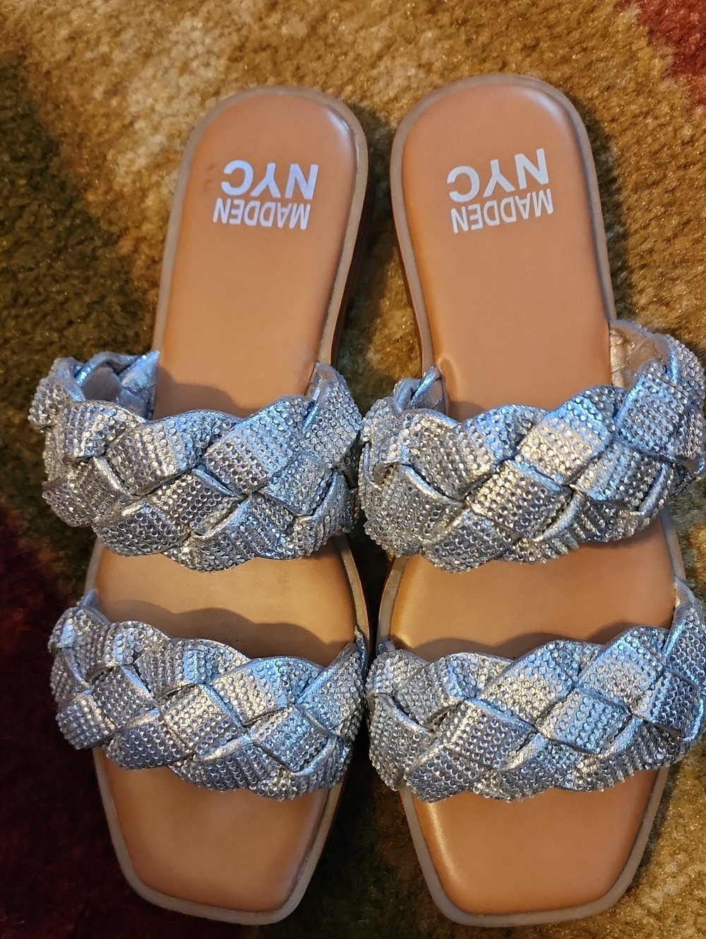 Madden NYC Silver Braided Slide Sandals